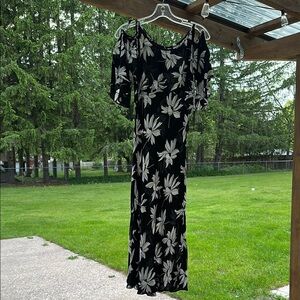 Navy & White Cutout Shoulder Maxi Dress with Tie Shoulders Women’s Large Sheer